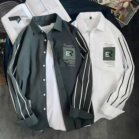 夏季男士长袖衬衫2023新款休闲情侣男装春秋衬衣春装上衣服外套潮商品大图