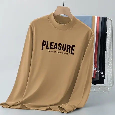 重磅纯棉t恤男士长袖半高领潮流内搭打底衫中领秋衣小衫全棉体恤商品大图