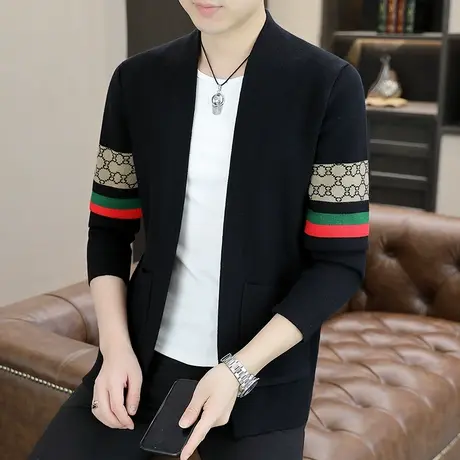 条纹开衫毛衣男士2023年春秋季潮牌加厚毛线衣休闲秋冬针织衫外套商品大图