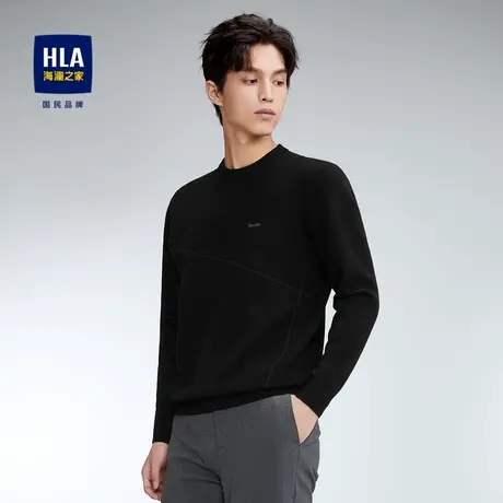 HLA/海澜之家经典圆领长袖针织衫2023秋季新款线条提花套头毛衣男商品大图