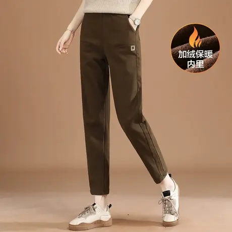 韩潮袭人松紧腰加绒加厚休闲裤女2023冬季新款宽松哈伦工装裤子图片