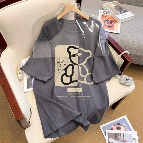 中长款短袖t恤女装2023夏季新款美式复古设计感小众宽松大码上衣商品大图