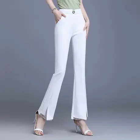白色开叉微喇裤女春夏高腰通勤长裤2023新款显瘦气质喇叭裤子春秋商品大图