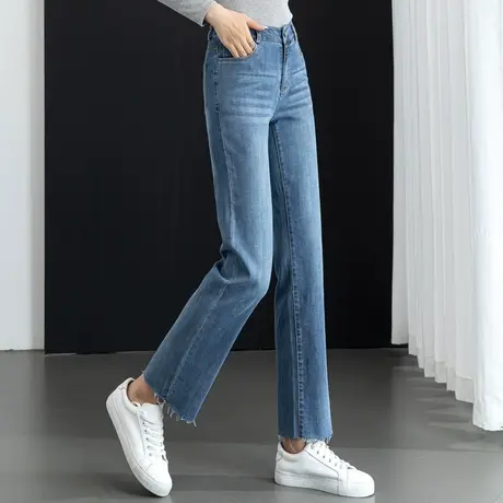 高腰窄版直筒牛仔裤女2023年新款春夏薄款女裤妈妈裤子九分烟管裤商品大图
