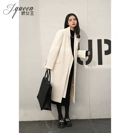 灯芯绒外套女秋冬新款时尚复古高级感气质宽松假两件长款西装大衣商品大图