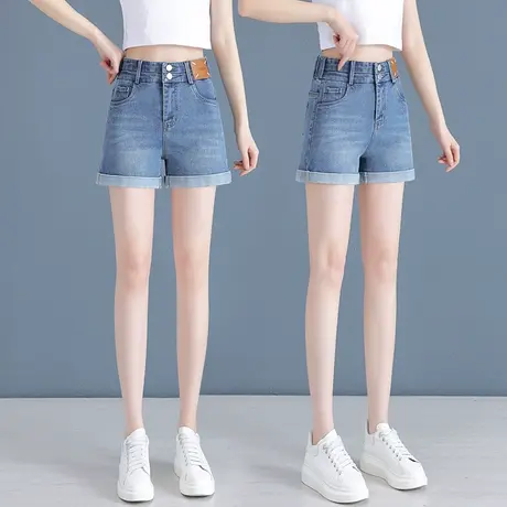 卷边短裤女夏季2023薄款松紧腰热裤高腰显瘦小个子a字阔腿裤图片