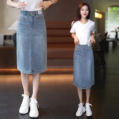 中长款女士牛仔裙夏季薄款高腰开叉半身裙2023时尚韩版显瘦包臀裙图片