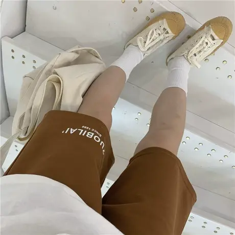 ins潮简约字母百搭cec超火2020夏季新款韩国ulzzang休闲五分裤女商品大图