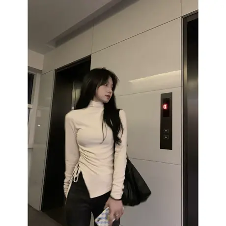 半高领打底衫女秋冬内搭小众设计感修身显瘦辣妹长袖T恤ins潮上衣商品大图