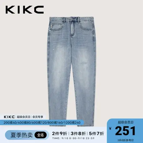 kikc牛仔裤男2023春夏新款商场同款复古浅蓝色休闲直筒牛仔裤子图片