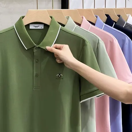【丝光棉透气】翻领短袖T恤男2023夏季新款刺绣青年通勤polo衫男商品大图