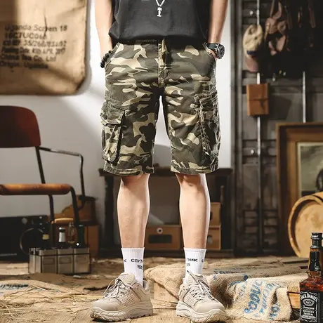 夏季休闲短裤男宽松迷彩短裤直筒多口袋五分裤工装短裤中裤潮大码商品大图