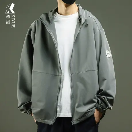 希越户外速干开衫运动外套男高弹250g重磅秋季宽松大码工装夹克潮图片