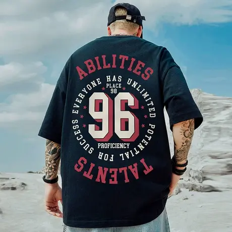 oversize潮牌胖子男装大码国潮嘻哈宽松数字短袖T恤大码半袖潮流商品大图