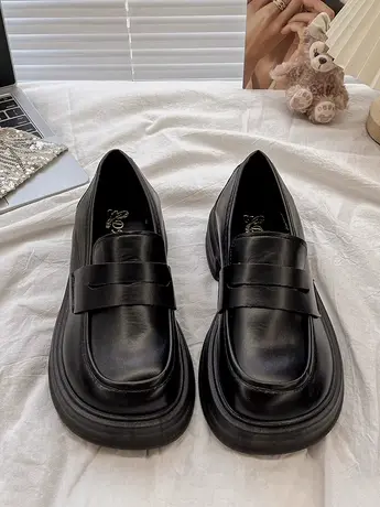 厚底松糕单鞋女2023年春秋季新款大头乐福鞋百搭英伦学院风小皮鞋商品大图