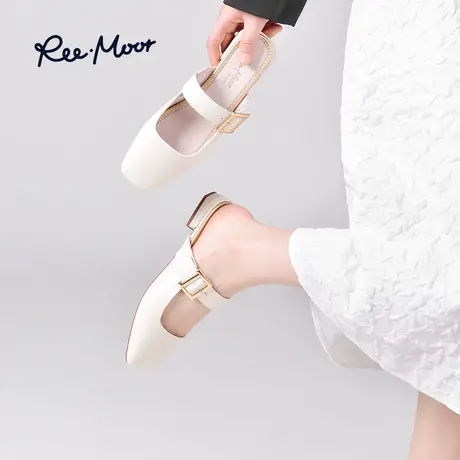 REEMOOR睿慕纯色包头半拖鞋凉鞋女夏季百搭懒人鞋软底休闲穆勒鞋商品大图