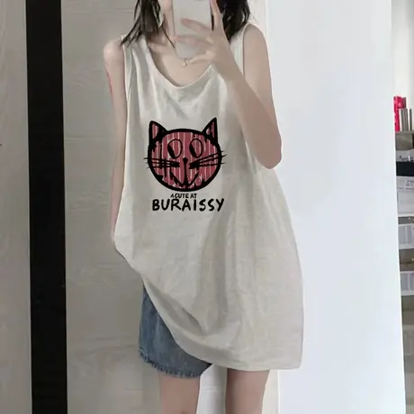 美式纯棉吊带背心无袖t恤女2023新款夏季设计感小众外穿宽松上衣图片