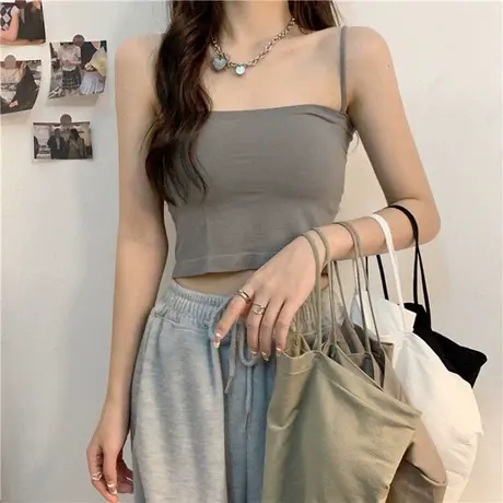 冰丝吊带背心女带胸垫一字肩美背网红爆款内搭外穿抹胸裹胸上衣夏图片