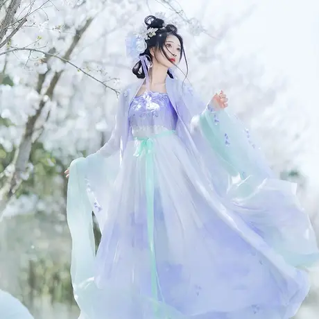 【如梦霓裳丨萦紫丨】唐制汉服女装大摆长裙紫色仙气透气诃子裙夏图片