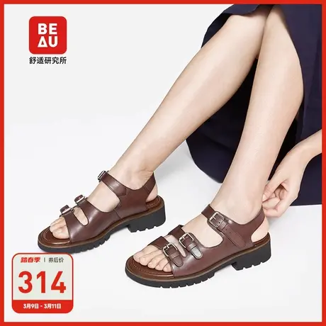 BEAU罗马凉鞋女ins潮平底真皮粗跟时装凉鞋女皮带扣复古小众设计图片