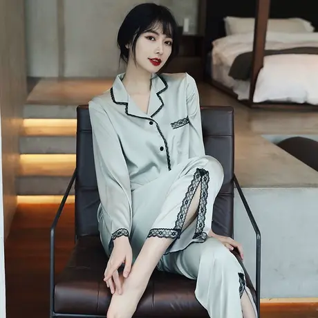 睡衣女春秋夏薄款冰丝绸性感长袖秋款可外穿高级感2023新款家居服图片