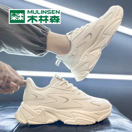 木林森男鞋2024新款春季青少年运动休闲跑步增高皮面小白老爹潮鞋商品大图