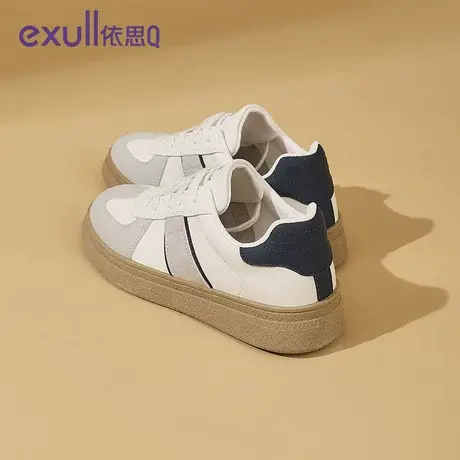 依思q运动休闲鞋女新款2024春季白色平底百搭德训鞋厚底休闲板鞋商品大图