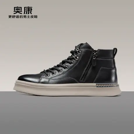 奥康男鞋2022冬季新款高帮流行时装靴男真皮系带圆头皮靴百搭靴商品大图