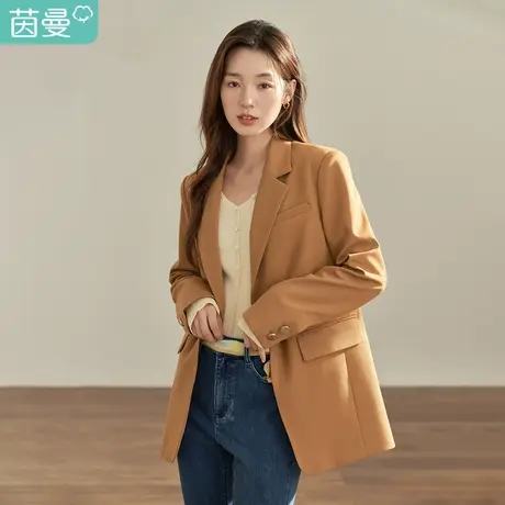 【商场同款】茵曼2022春女装新款法式通勤翻驳领纯色小西装外套图片
