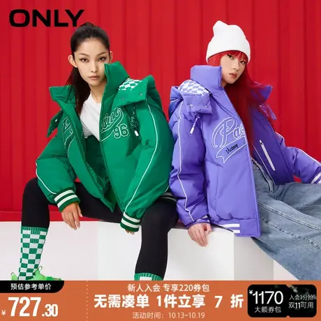 ONLY秋冬90白鸭绒棋盘格连帽短款宽松羽绒服女|122423024商品大图