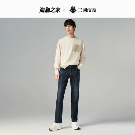 HLA/海澜之家三国系列牛仔裤2023秋冬新款微弹直筒中腰裤子男图片