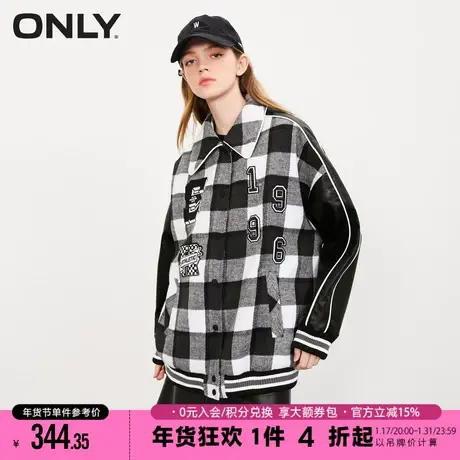 ONLY冬季街头风格纹拼色字母宽松翻领外套女|123136006商品大图