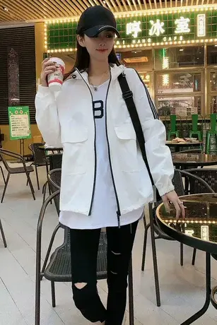 宽松棒球服连帽短外套女2023韩版新款春季百搭设计感短风衣上衣潮商品大图