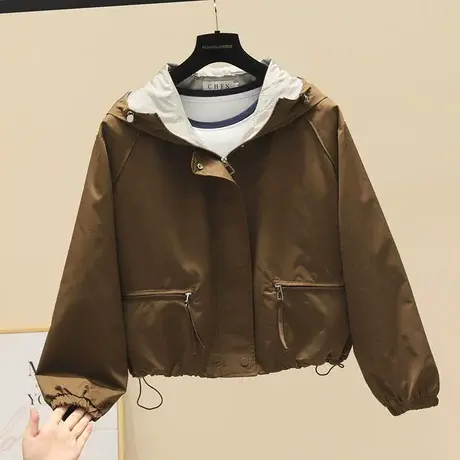 2023秋季新款小众时尚撞色连帽短外套休闲户外日常冲锋衣女外套商品大图