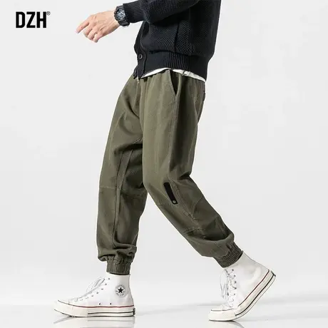 男士军绿色裤子男ins潮牌痞帅秋季束脚裤2023新款休闲美式工装裤商品大图