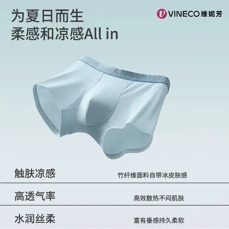 Vineco/维妮芳莫代尔夏季新款平角裤蚕丝抑菌青少年四角男士内裤商品大图