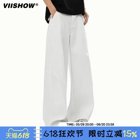 VIISHOW黑色褶皱西装裤子男2025夏季新款痞帅垂坠感宽松休闲西裤商品大图
