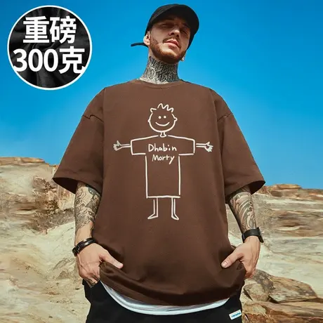 300g重磅潮牌宽松男士胖子T恤短袖纯棉加肥加大码男装夏季半截袖商品大图