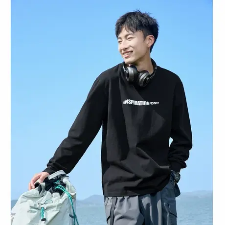 唐狮长袖T恤男秋季新款字母印花纯棉圆领上衣潮酷内搭打底衫t商品大图