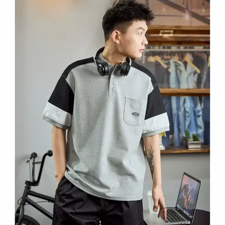 唐狮夏季新款Polo衫男士短袖撞色拼接上衣翻领t恤男休闲潮牌商品大图