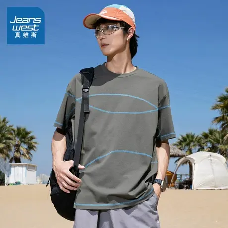 LE真维斯男女装短袖2025新款吸湿速干上衣 男款圆领T恤潮流衣服商品大图