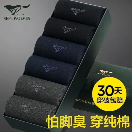 七匹狼袜子男士中筒纯棉防臭吸汗商务100%全棉夏薄款透气长袜男袜商品大图
