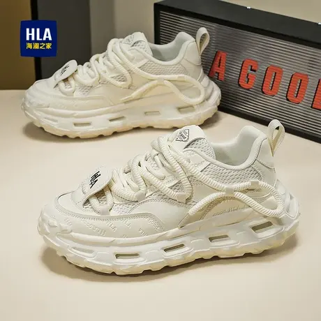 HLA/海澜之家男鞋潮牌百搭休闲鞋舒适透气白色老爹鞋子网面厚底商品大图