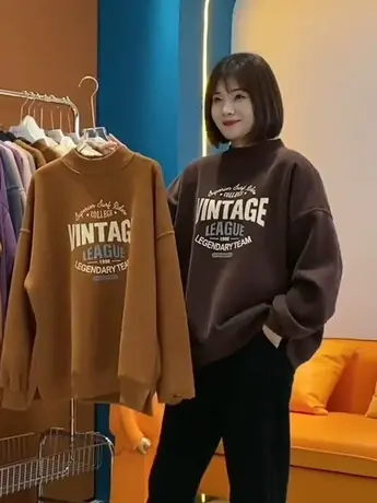 2023年秋冬新款爆款圆领卫衣韩版字母印花宽松加绒加厚百搭上衣女商品大图