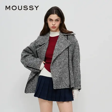 MOUSSY 夏季新品老钱风复古粗花呢廓形翻领外套028HAA30-2441图片