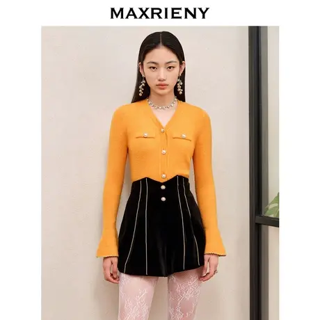 MAXRIENY精致复古喇叭袖套头针织毛衫2023秋冬新款修身上衣女商品大图