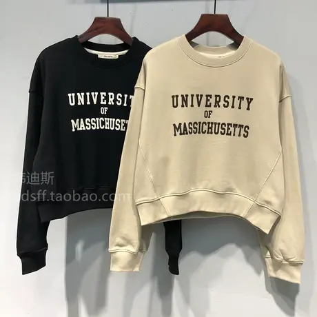 2023秋装 韩国新款字母图案宽松学生圆领短款卫衣春秋上衣女套头商品大图