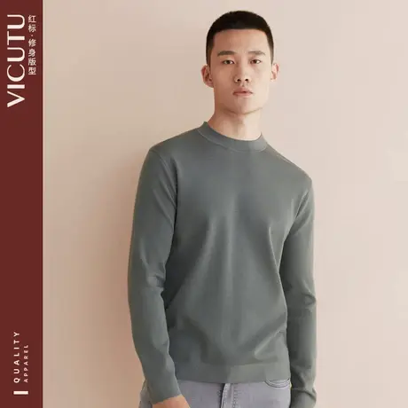 VICUTU/威可多男士长袖针织衫春秋新款毛衣修身圆领打底羊毛衫男图片