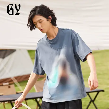 雅戈尔奥莱 GY男装夏季大图案印花微落肩廓形纯棉男士短袖T恤商品大图