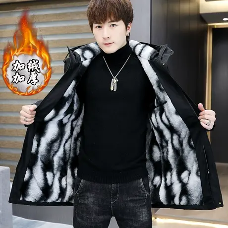 冬季外套男2023新款加绒加厚夹克秋冬装中长款风衣休闲男士派克服商品大图